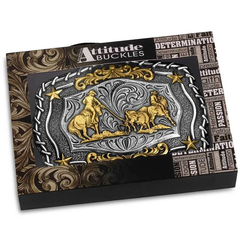 Load image into Gallery viewer, A1061P - Montana Silversmiths The Roundup Team Roper Buckle
