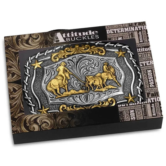 A1061P - Montana Silversmiths The Roundup Team Roper Buckle