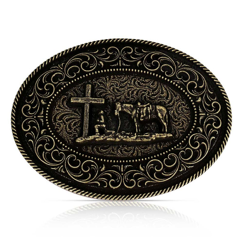 Load image into Gallery viewer, A1080C - Montana Silversmiths Faith in Him Christian Cowboy Buckle
