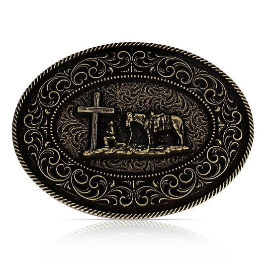 A1080C - Montana Silversmiths Faith in Him Christian Cowboy Buckle