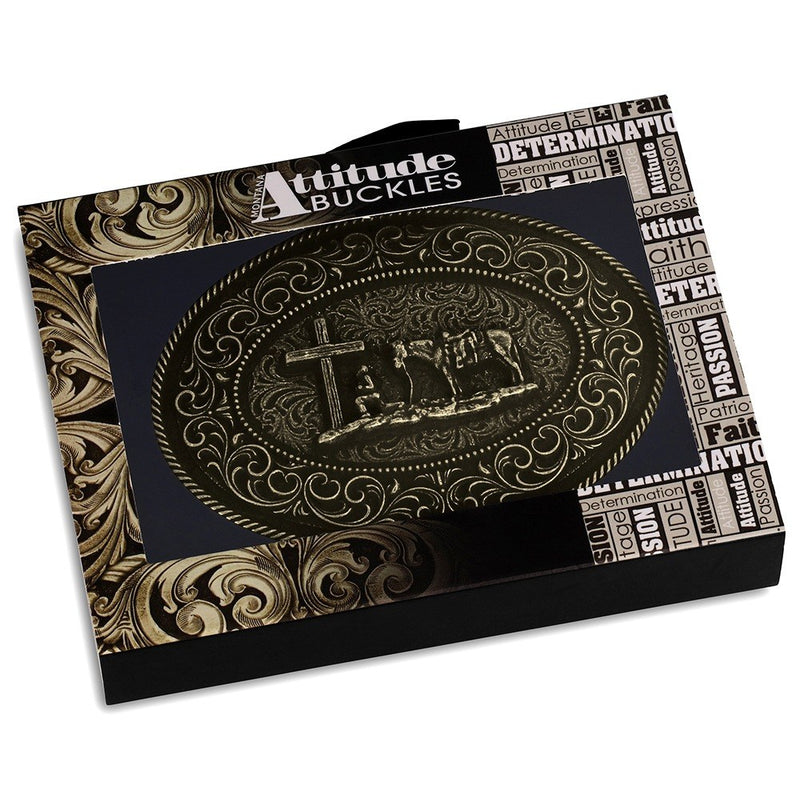 Load image into Gallery viewer, A1080C - Montana Silversmiths Faith in Him Christian Cowboy Buckle
