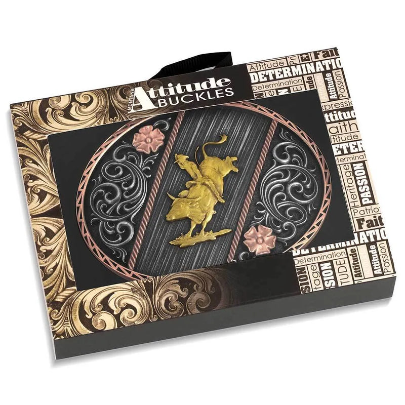 Load image into Gallery viewer, A1086P - Montana Silversmiths Tri Color Rodeo Buckle
