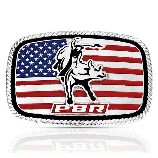 A1090PBR - Montana Silversmiths America Loves Bull Riding PBR Buckle
