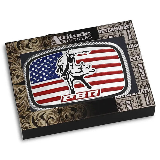 A1090PBR - Montana Silversmiths America Loves Bull Riding PBR Buckle