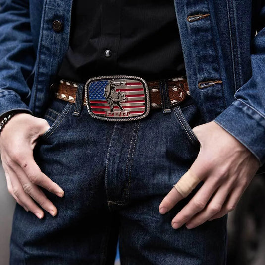 A1090PBR - Montana Silversmiths America Loves Bull Riding PBR Buckle