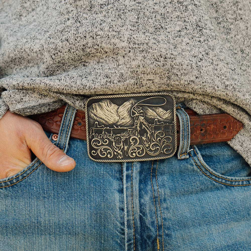 Load image into Gallery viewer, A1105C - Montana Silversmiths Frontier Cattle Drive Buckle
