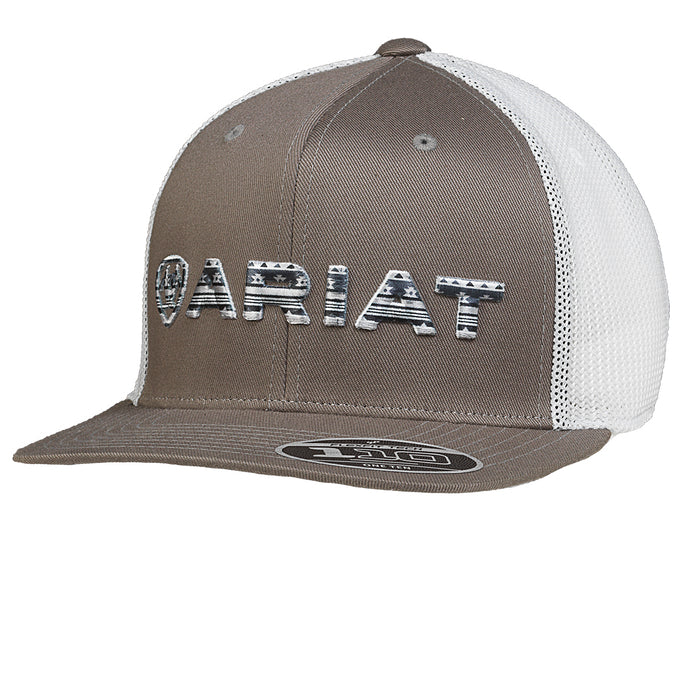 A300071006 -  Ariat Men's Flexfit 110 Snap Back Southwestern Print Embroidered Grey Cap