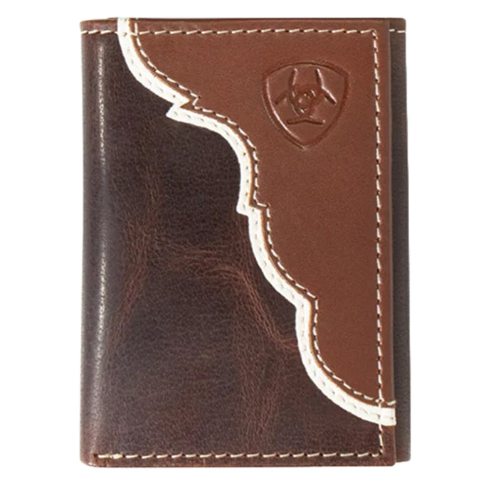 A3547808 - Ariat Men's Trifold Wallet Two Tone Shield Logo Tan