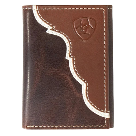 A3547808 - Ariat Men's Trifold Wallet Two Tone Shield Logo Tan