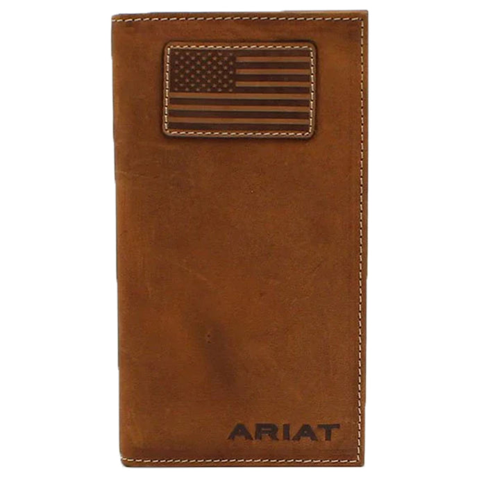 A3548344 - Ariat Men's Rodeo Wallet Flag Patch Logo Medium Brown