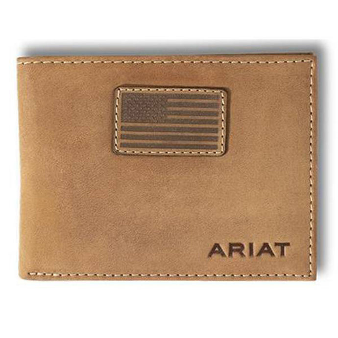 A3548544 - Ariat Men's Bifold Wallet Flag Patch Logo Medium Brown