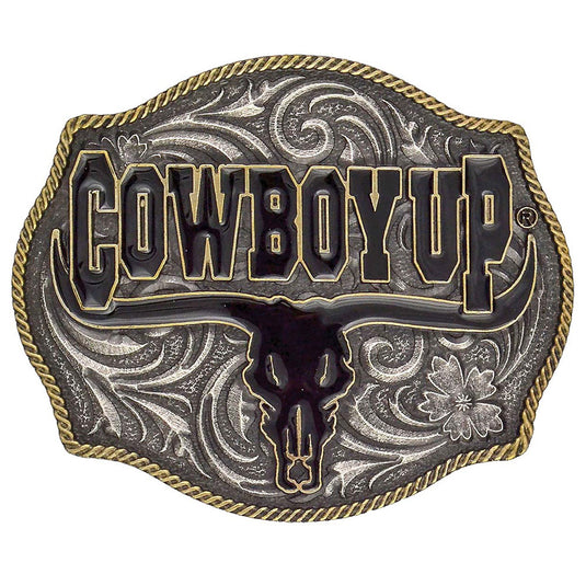 A354 - Montana Silversmiths Cowboy Up Says the Bull Two-Tone Attitude Buckle