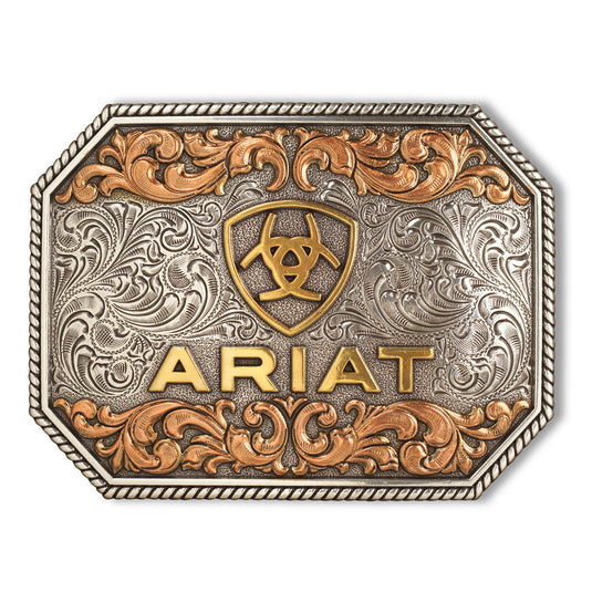 A37054 - Ariat Rectangle Raised Logo Antique Silver & Antique Gold Buckle