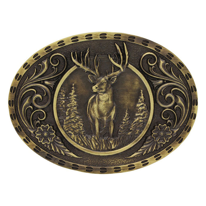 A507C - Montana Silversmiths Heritage Outdoor Series Wild Stag Carved Buckle