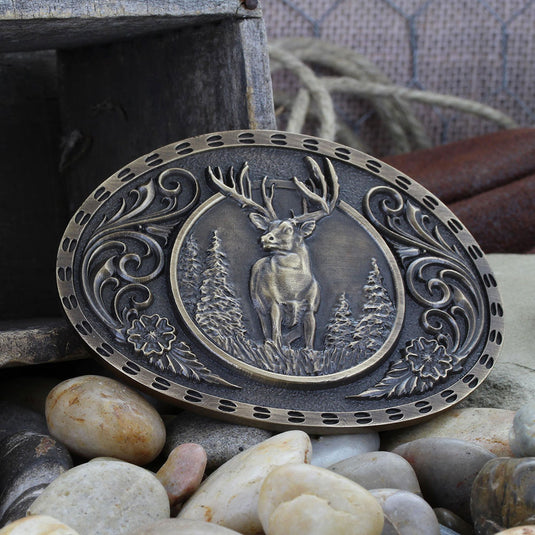A507C - Montana Silversmiths Heritage Outdoor Series Wild Stag Carved Buckle
