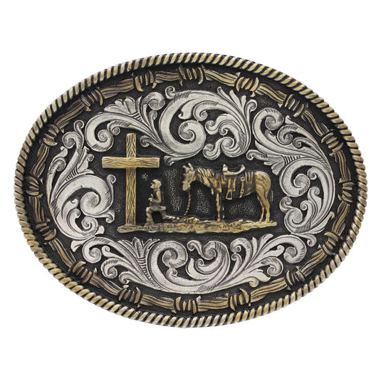 A543 - Montana Silversmiths Two tone Rope & Barbed Wire Classic Impressions Christian Cowboy Attitude Buckle
