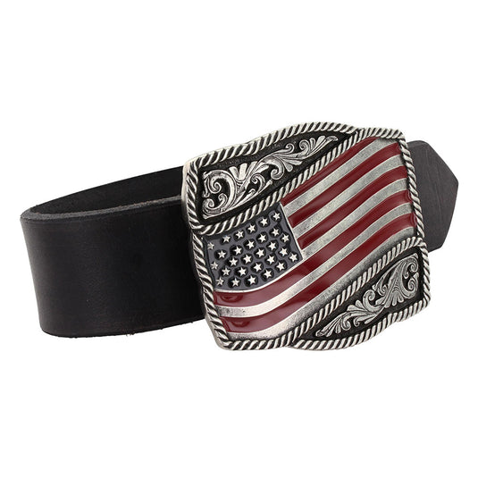 A590P - Montana Silversmiths Classic Painted Waving American Flag Attitude Buckle