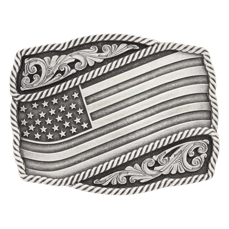 Load image into Gallery viewer, A590S - Montana Silversmiths Classic Impressions Waving American Flag Attitude Buckle
