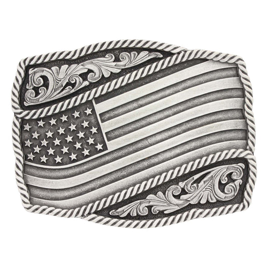 A590S - Montana Silversmiths Classic Impressions Waving American Flag Attitude Buckle