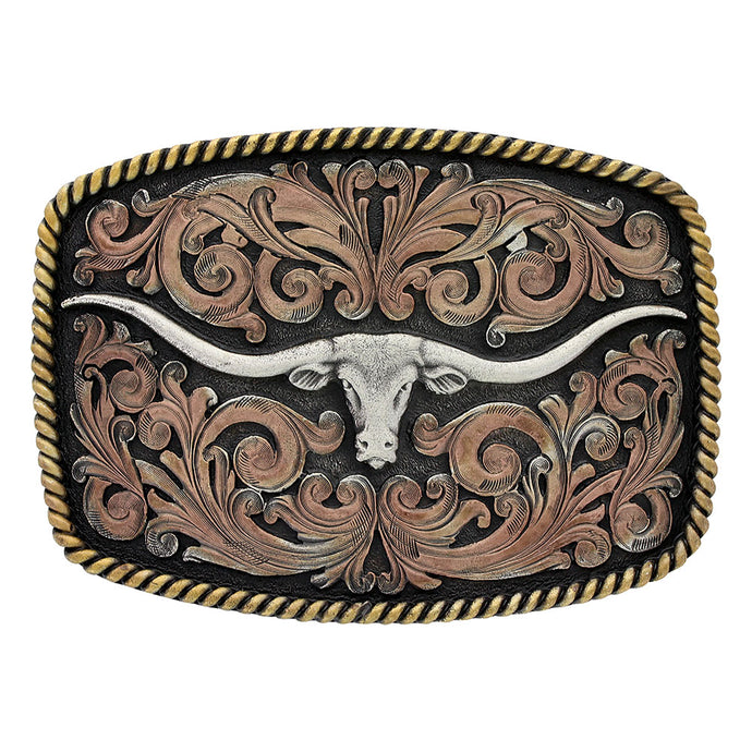 A711 - Montana Silversmiths Tri-Color Texas Longhorn Attitude Buckle