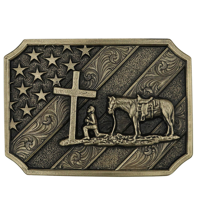 A864C - Montana Silversmiths Patriot Christian Cowboy Attitude Belt Buckle