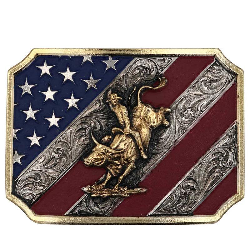 Load image into Gallery viewer, A865 - Montana Silversmiths Patriot Bull Rider Attitude Belt Buckle
