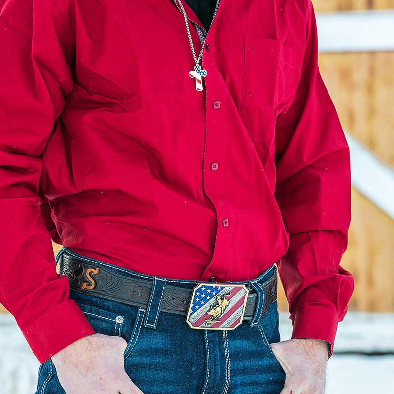 Load image into Gallery viewer, A865 - Montana Silversmiths Patriot Bull Rider Attitude Belt Buckle
