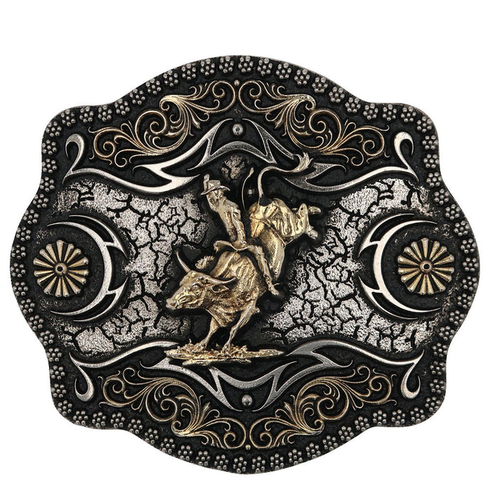 A886 - Montana Silversmiths A-Blaze Filigree Framed Bull Rider Attitude Belt Buckle