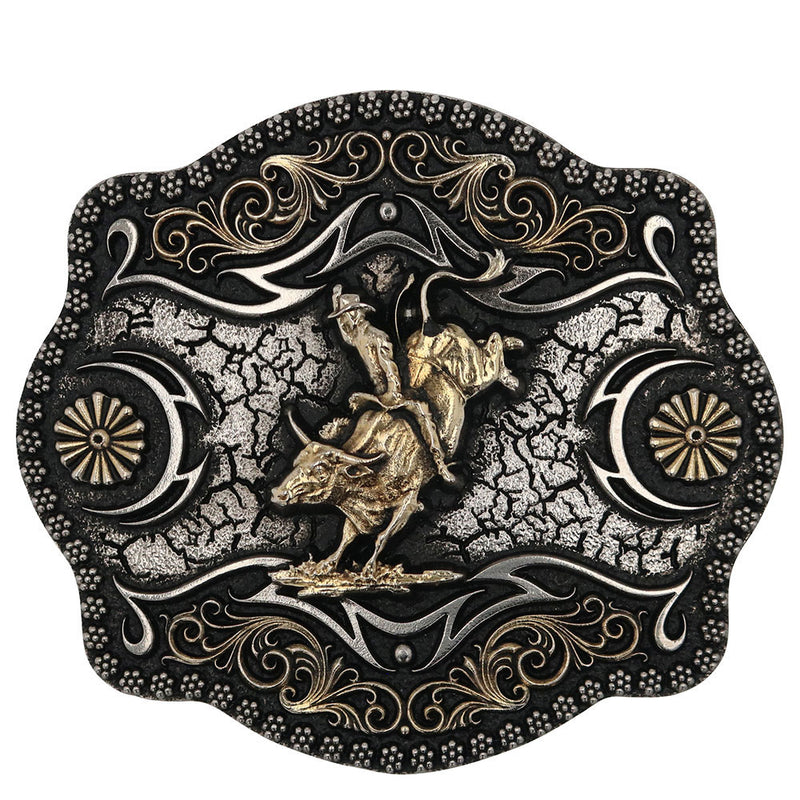 Load image into Gallery viewer, A886 - Montana Silversmiths A-Blaze Filigree Framed Bull Rider Attitude Belt Buckle
