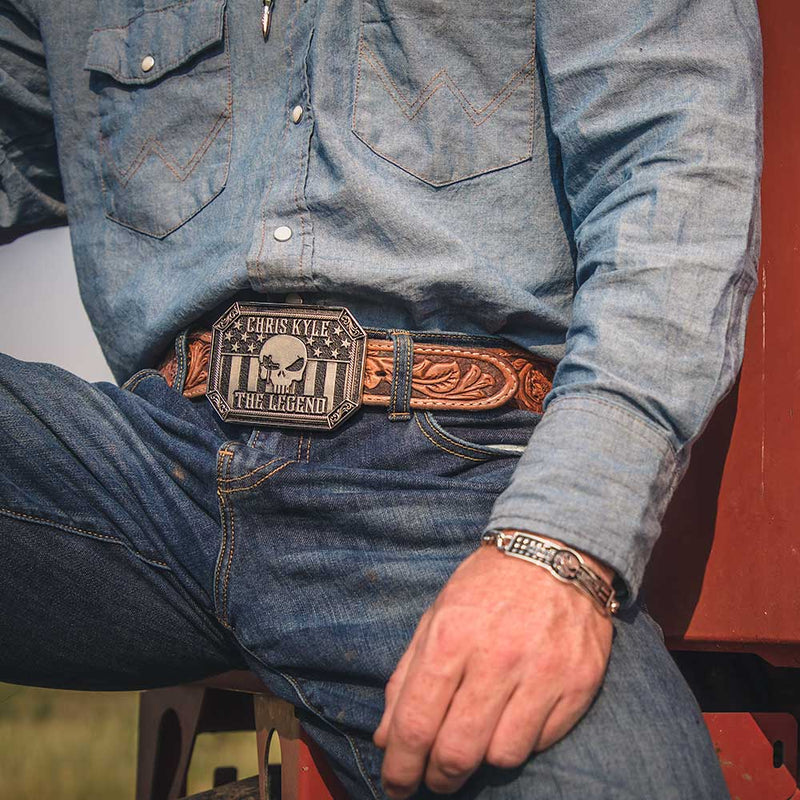 Load image into Gallery viewer, A904CK - Montana Silversmiths The Legend Chris Kyle Attitude Belt Buckle
