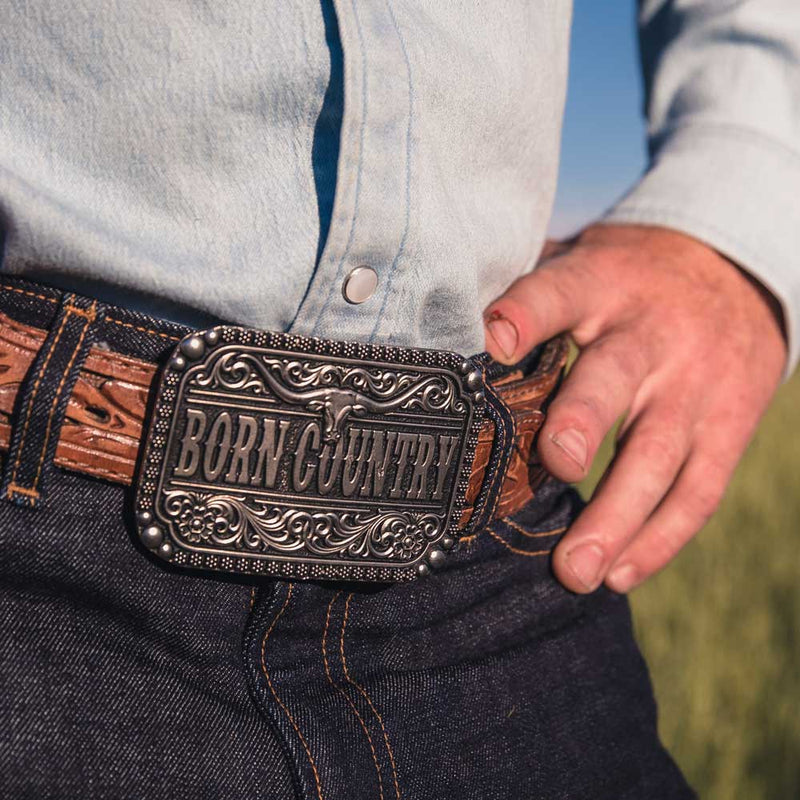 Load image into Gallery viewer, A907 - Montana Silversmiths Born Country Attitude Buckle
