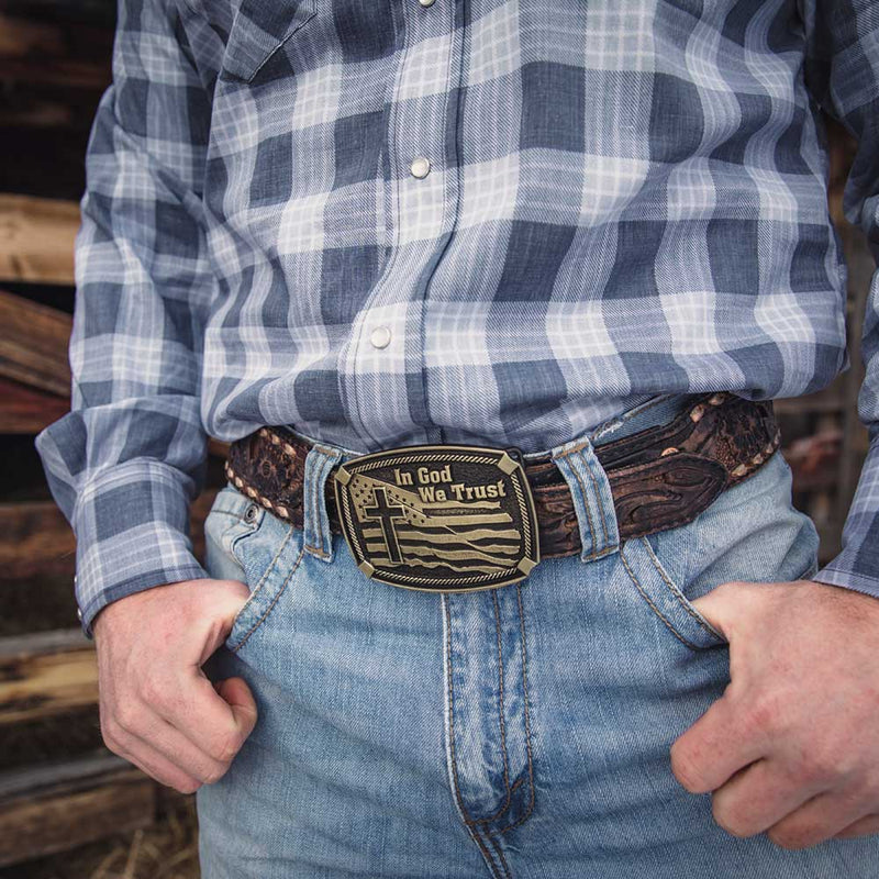 Load image into Gallery viewer, A934 - Montana Silversmiths In God We Trust Heritage Attitude Buckle
