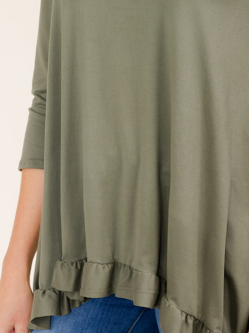 Load image into Gallery viewer, WFT 14 - WOMEN&#39;S 3/4 SLEEVES RUFFLE BOTTOM HEM TUNIC HIGH-LOW TOP
