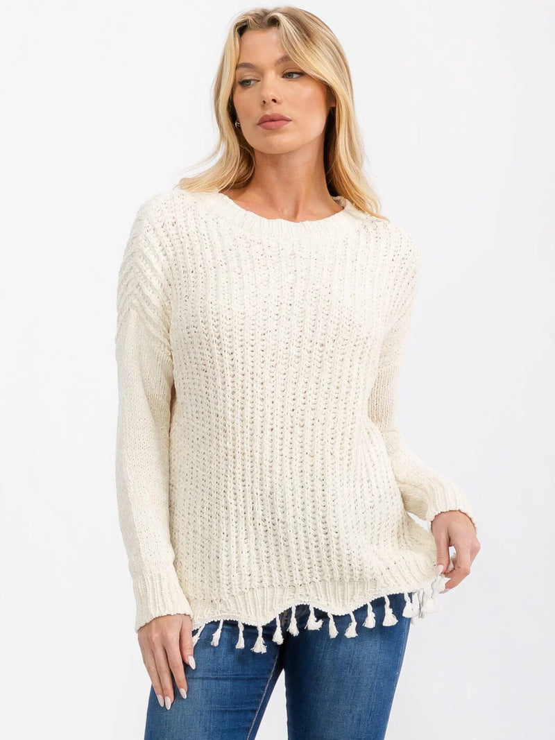 Load image into Gallery viewer, WFT 4 - Women&#39;s Ivory Long Sleeve Trim Detailed Knit Sweater
