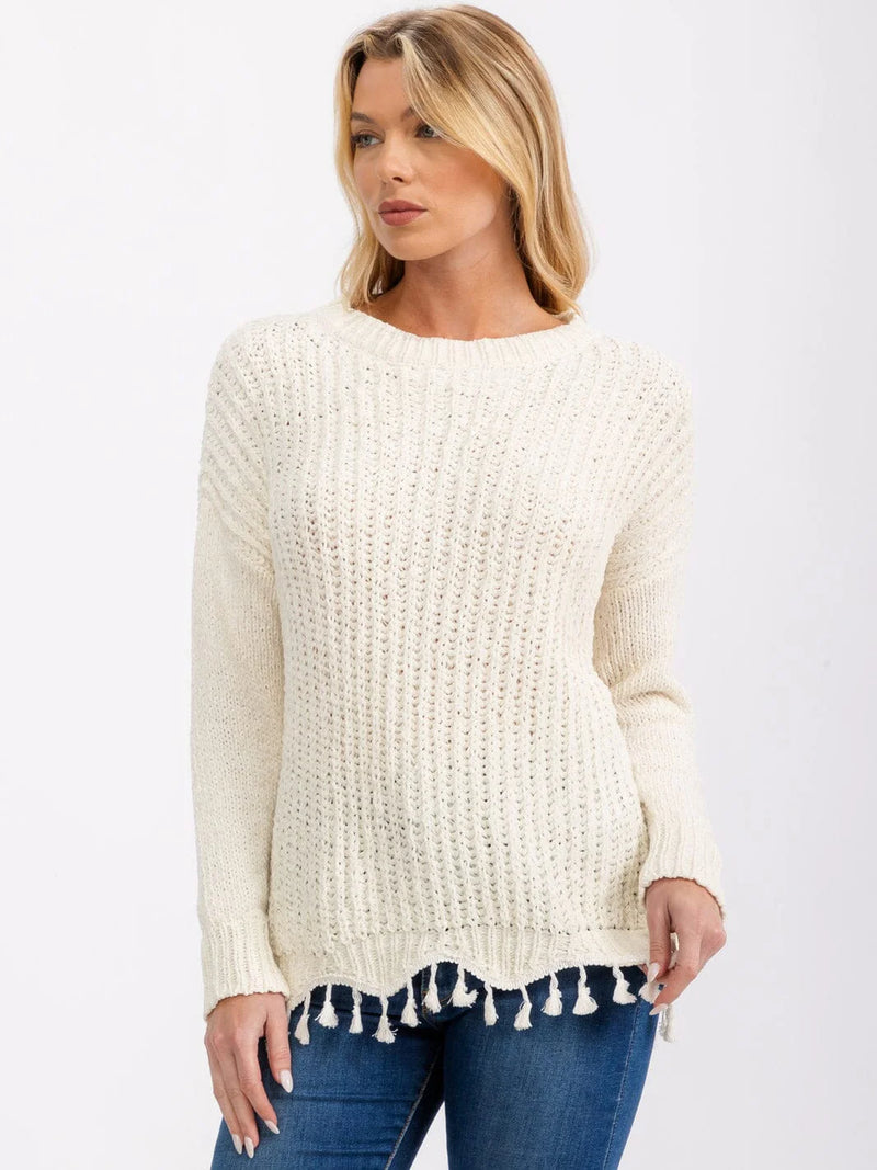 Load image into Gallery viewer, WFT 4 - Women&#39;s Ivory Long Sleeve Trim Detailed Knit Sweater
