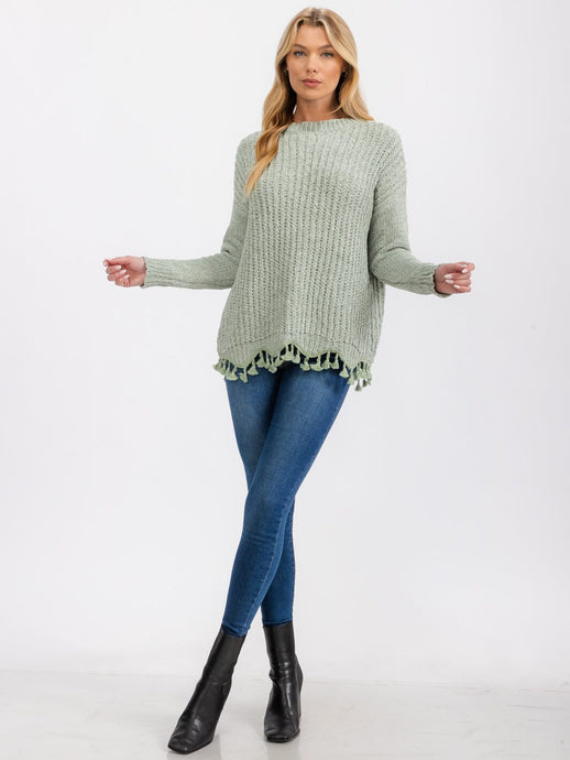 WFT 3 - Women's Sage Long Sleeve Trim Detailed Knit Sweater