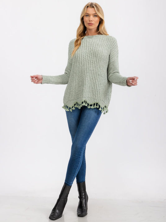 WFT 3 - Women's Sage Long Sleeve Trim Detailed Knit Sweater