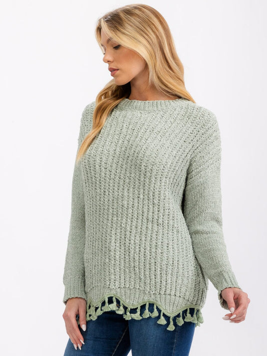 WFT 3 - Women's Sage Long Sleeve Trim Detailed Knit Sweater
