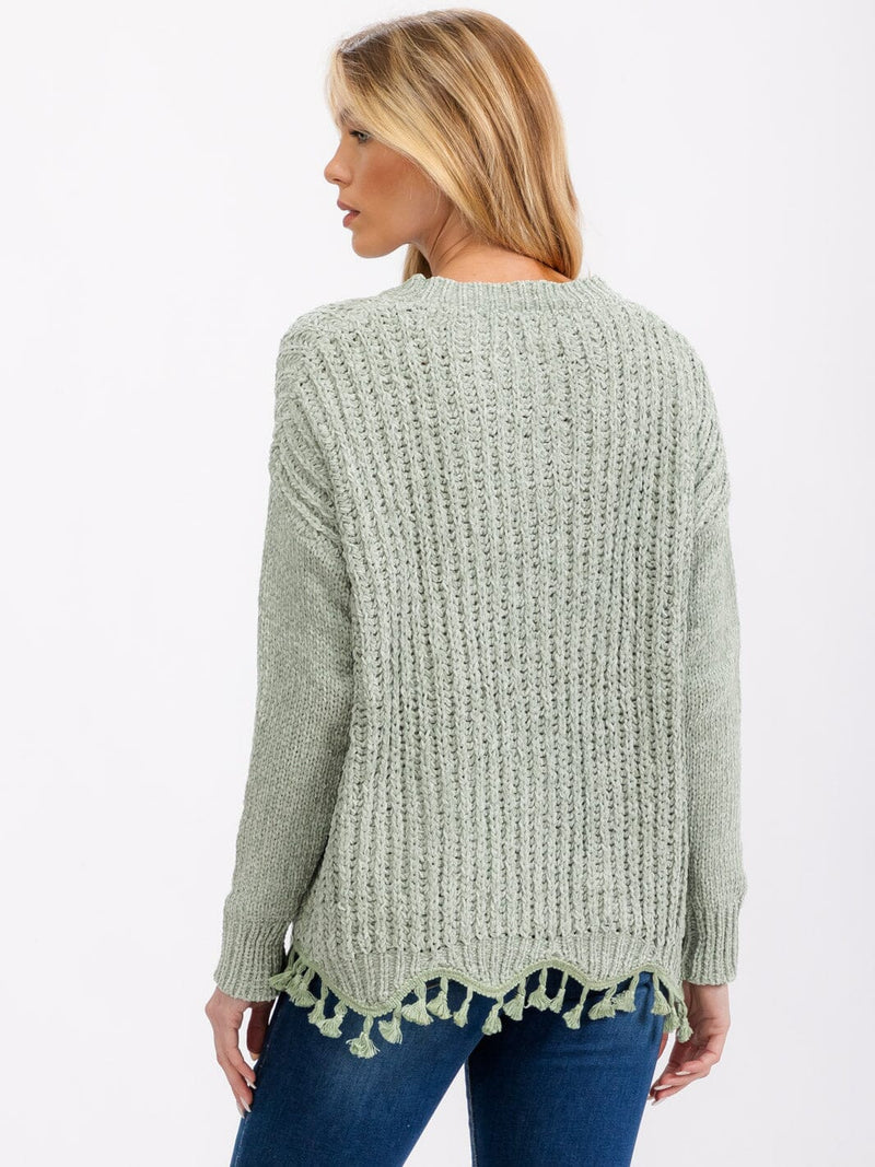Load image into Gallery viewer, WFT 3 - Women&#39;s Sage Long Sleeve Trim Detailed Knit Sweater
