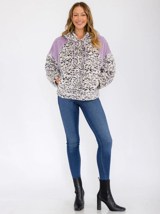 WFT 19 - WOMEN'S ANIMAL PRINT FRONT POCKETS HOODED PULLOVER SWEATER