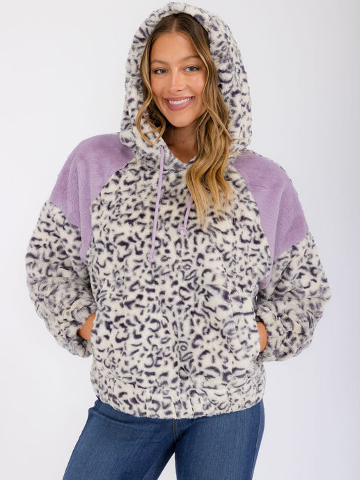 WFT 19 - WOMEN'S ANIMAL PRINT FRONT POCKETS HOODED PULLOVER SWEATER