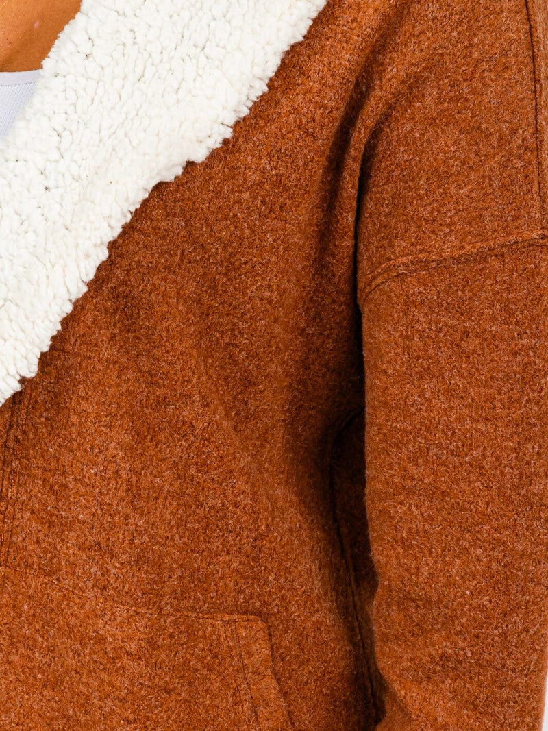 Load image into Gallery viewer, WFT 8 - WOMEN&#39;S LONG SLEEVE OPEN FRONT POCKETS SHERPA COLLAR CARDIGAN
