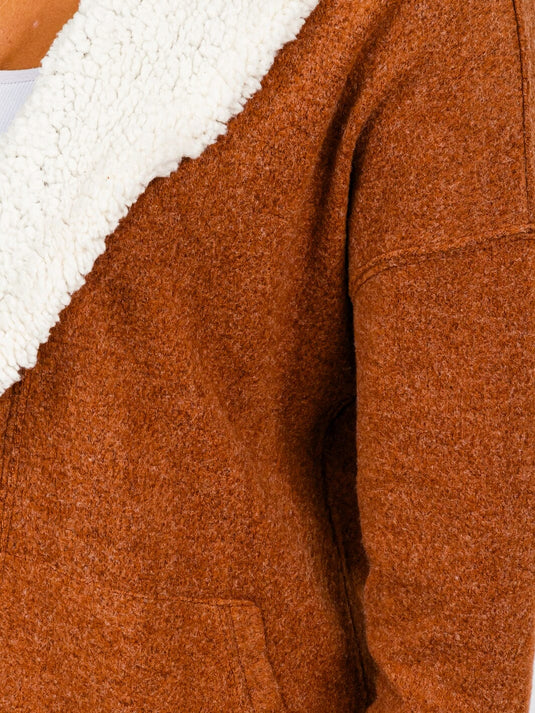 WFT 8 - WOMEN'S LONG SLEEVE OPEN FRONT POCKETS SHERPA COLLAR CARDIGAN
