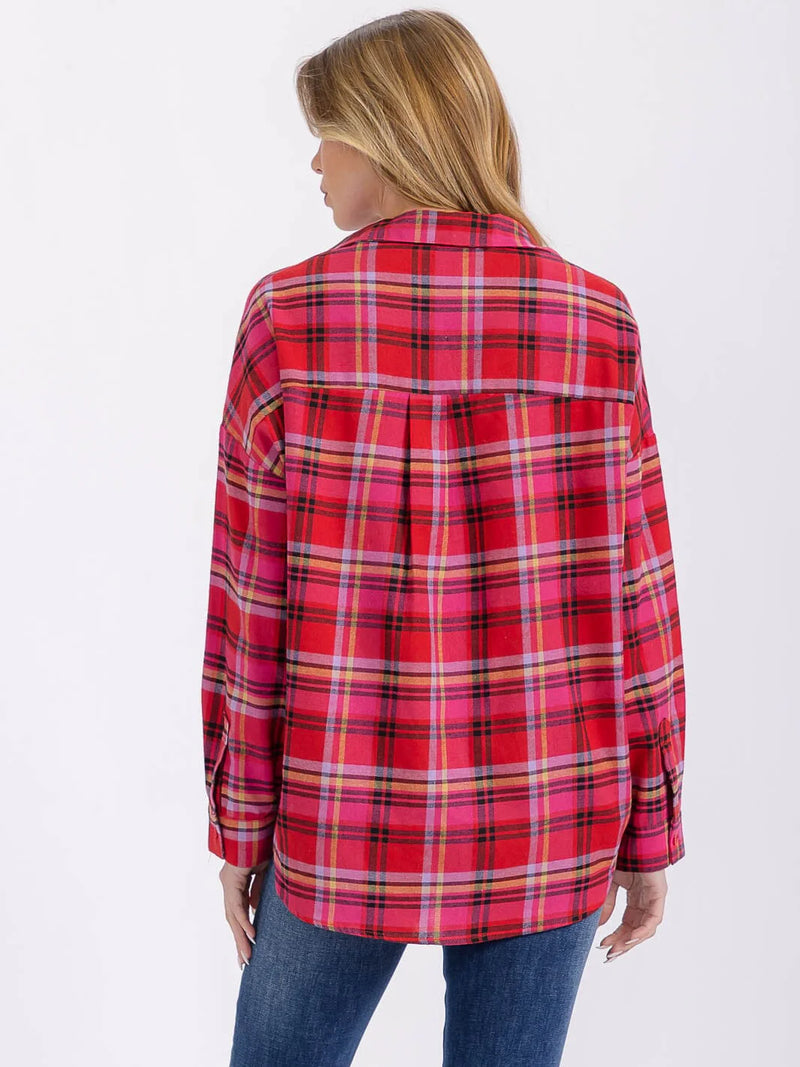 Load image into Gallery viewer, WFT 17 - WOMEN&#39;S LONG SLEEVE V-NECK HIGH-LOW PLAID SHIRT
