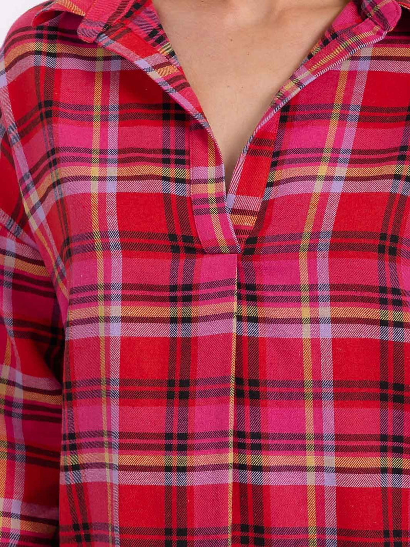 Load image into Gallery viewer, WFT 17 - WOMEN&#39;S LONG SLEEVE V-NECK HIGH-LOW PLAID SHIRT
