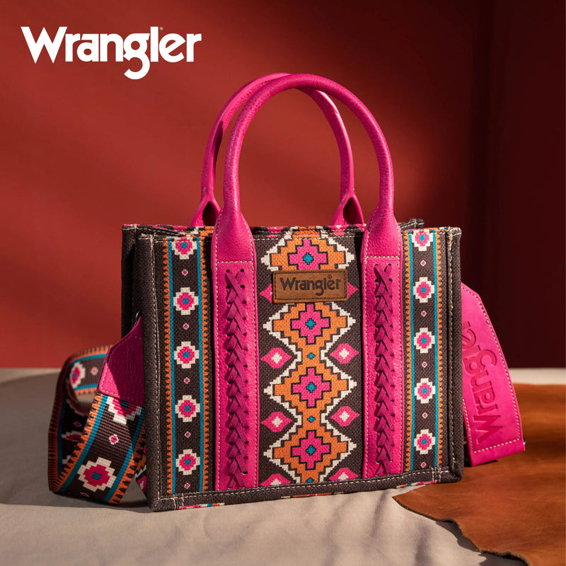 Load image into Gallery viewer, WG2203-8120SHPK - Wrangler Southwestern Print Small Canvas Tote/Crossbody - Hot Pink
