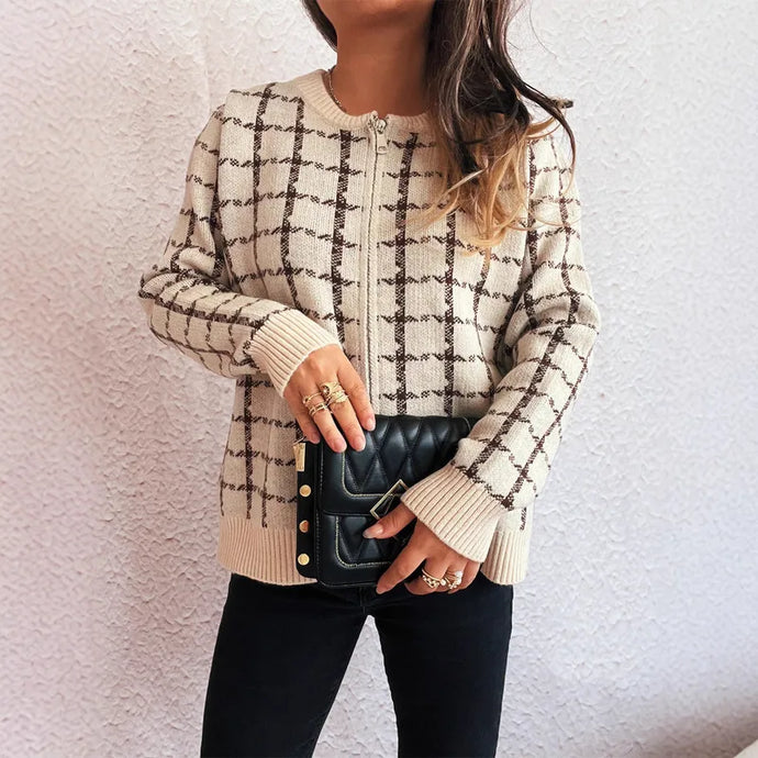 NIHTS58 - Ladies Apricot Zip Up Knitted Sweater