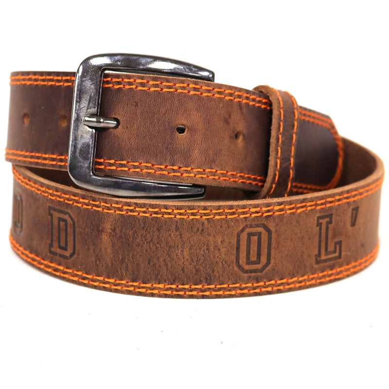 Load image into Gallery viewer, B1020 - RockinLeather Distressed Cowhide Leather Belt with &quot;Good Ol&#39; Boy&quot; Stamped Into Belt
