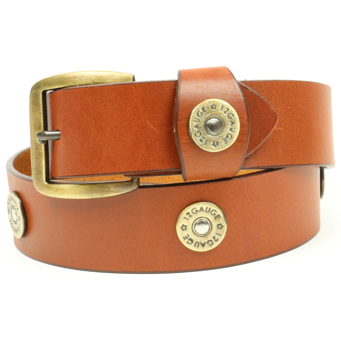 B1027 - RockinLeather Cognac Cowhide Leather Belt W/12 Gauge Conchos