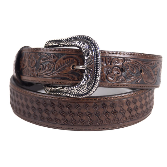 B1037 - RockinLeather Chocolate Cowhide Basket Weave Leather Belt